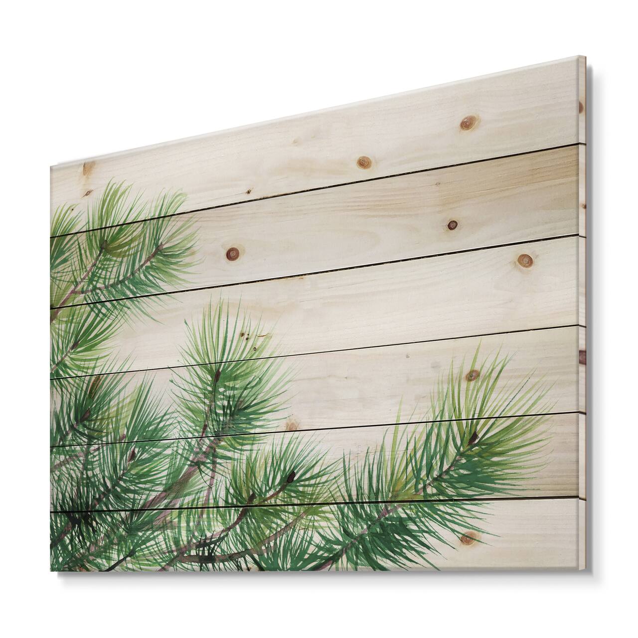 Designart - Pine Tree Branches - Traditional Print on Natural Pine Wood